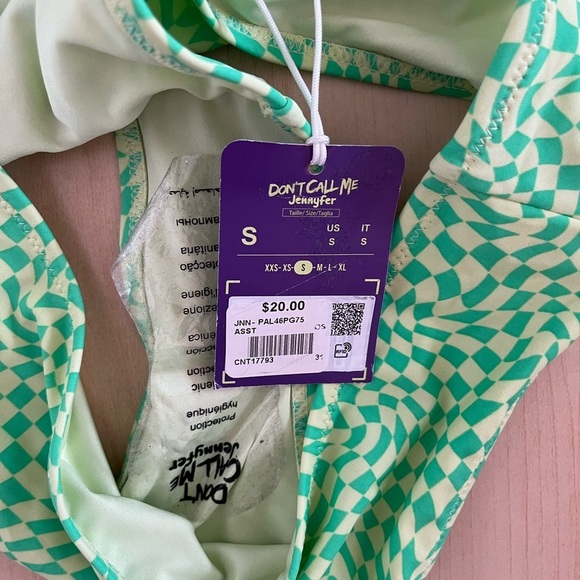 NWT Dont Call Me Jennyfer Green Checkered Women's Swim Bottom size small - Picture 6 of 7